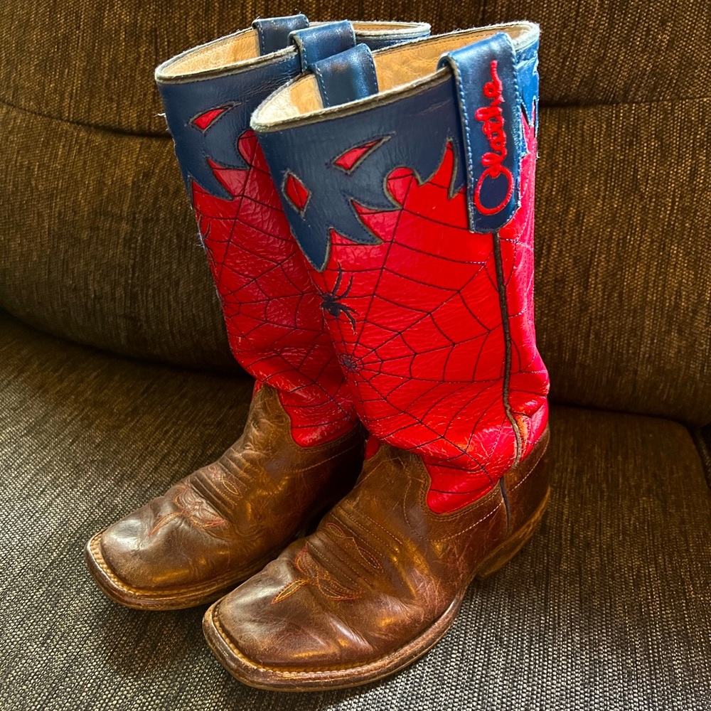 Olathe Boot Company Kid's Red & Blue Spider Web Cowboy Boots (Sz 13)